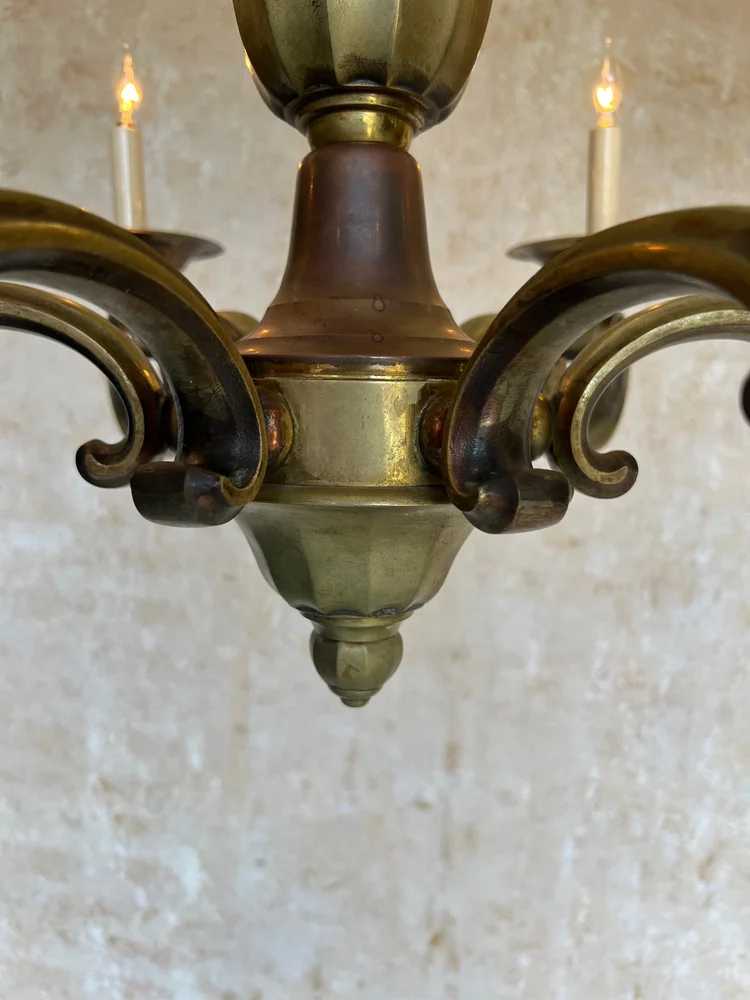 French 1940's Bronze Six Armed Neoclassical Style Chandelier